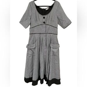 eShakti Houndstooth Plaid Fit & Flare Retro Chic Cottagegoth Midi Dress - XL/18